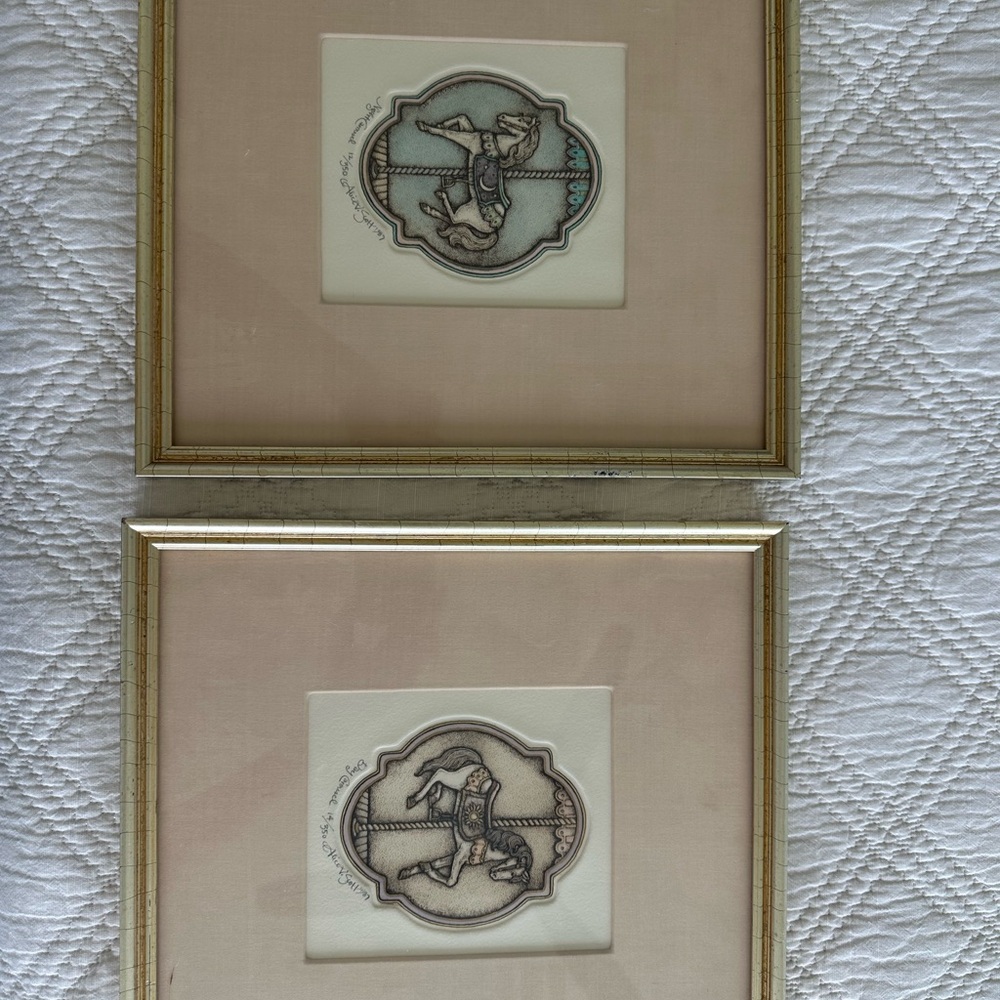 Ltd Ed. Etchings by Alice V Scott- Day Carousel & Night Carousel- signed